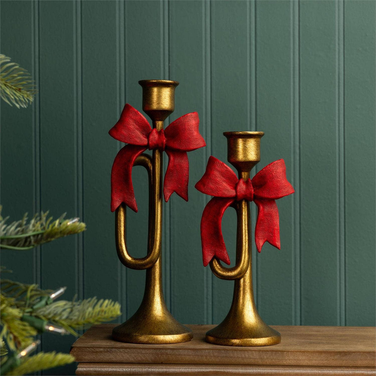 Holiday Bugle Candle Holders (Set of 2)