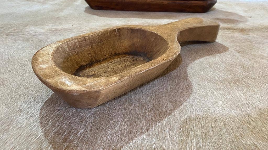 Rustic Hand-Carved Wooden Scoop Bowl