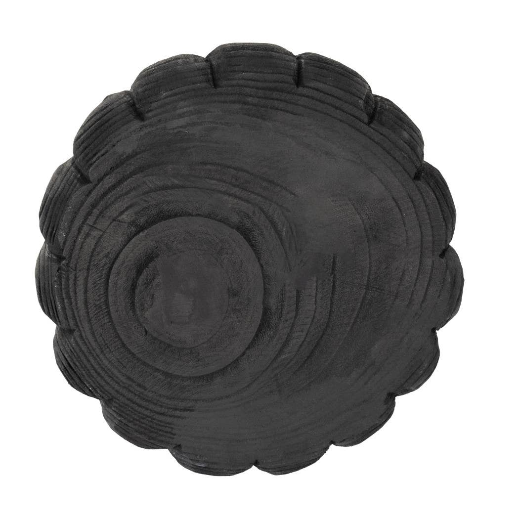 Black Scalloped Wood Bowl 9in