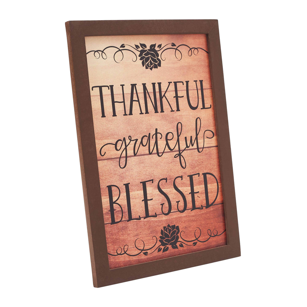 Thankful, Grateful, Blessed: Wood-Look Sign 13"