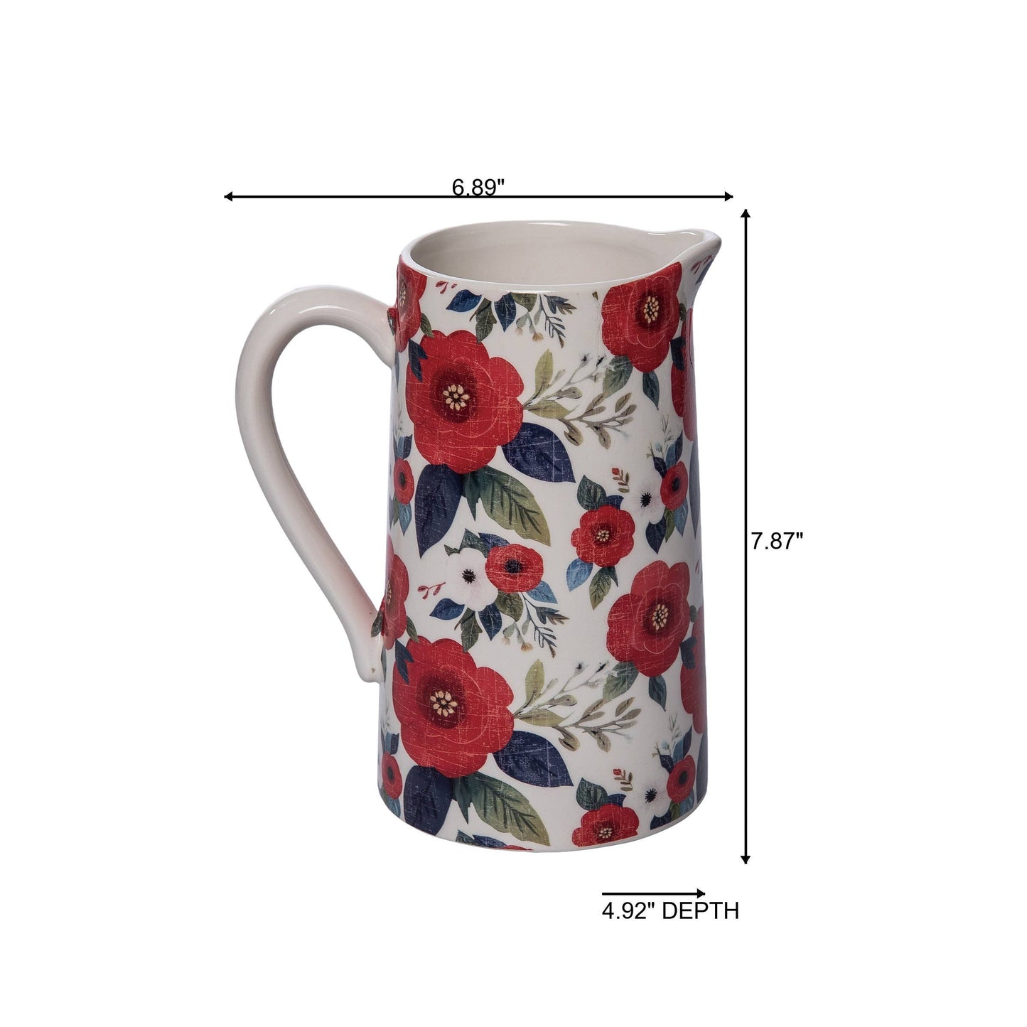 Patriotic Floral Ceramic Pitcher