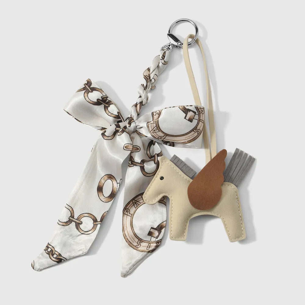 Bag Charm- White w /Beige Horse