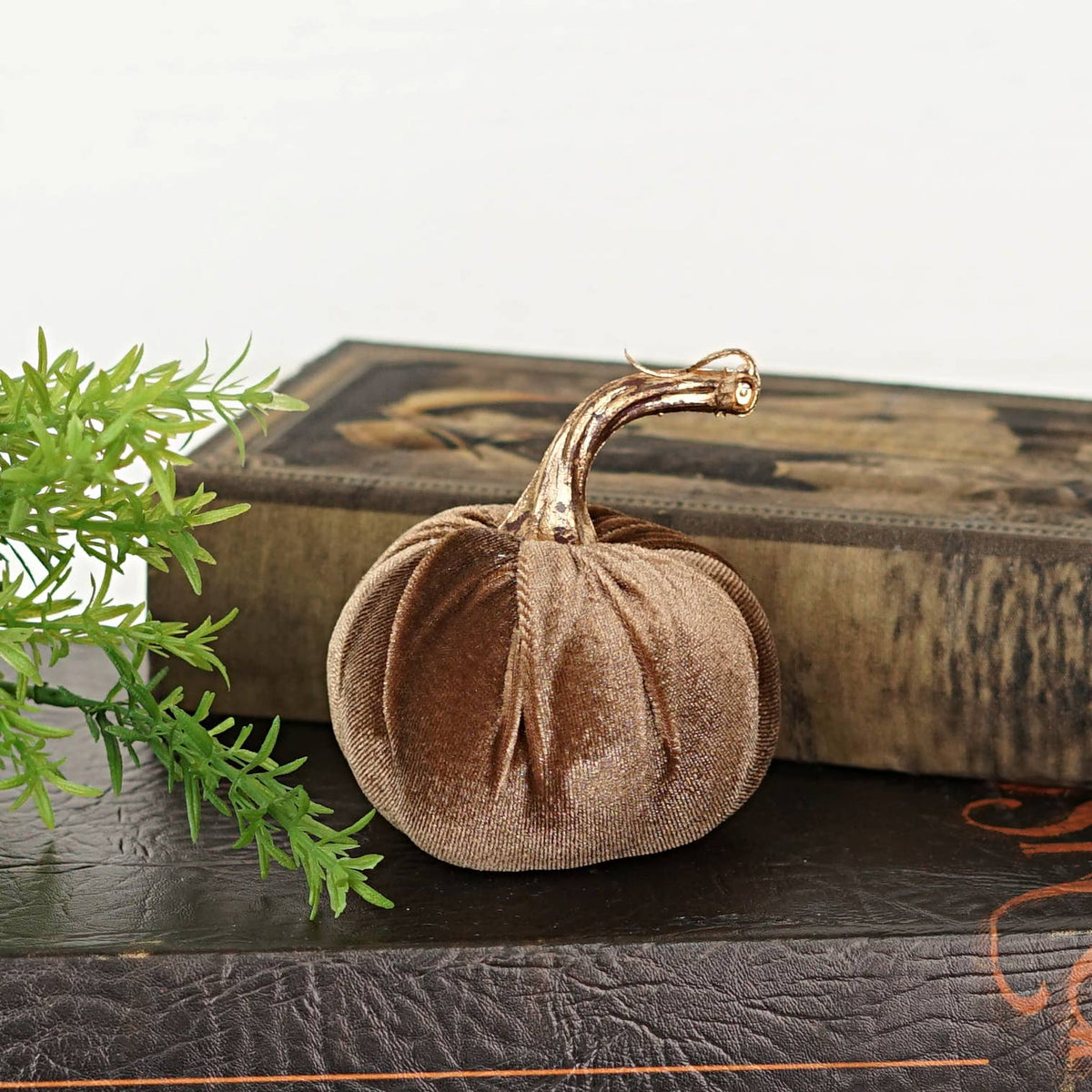 4 Inch Velvet Pumpkin w/ gold stem (multiple colors)