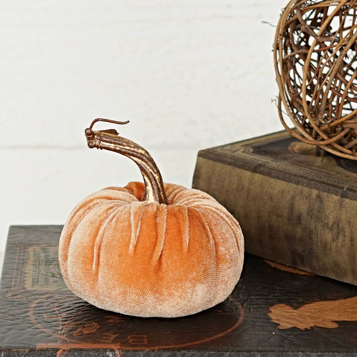 4 Inch Velvet Pumpkin w/ gold stem (multiple colors)