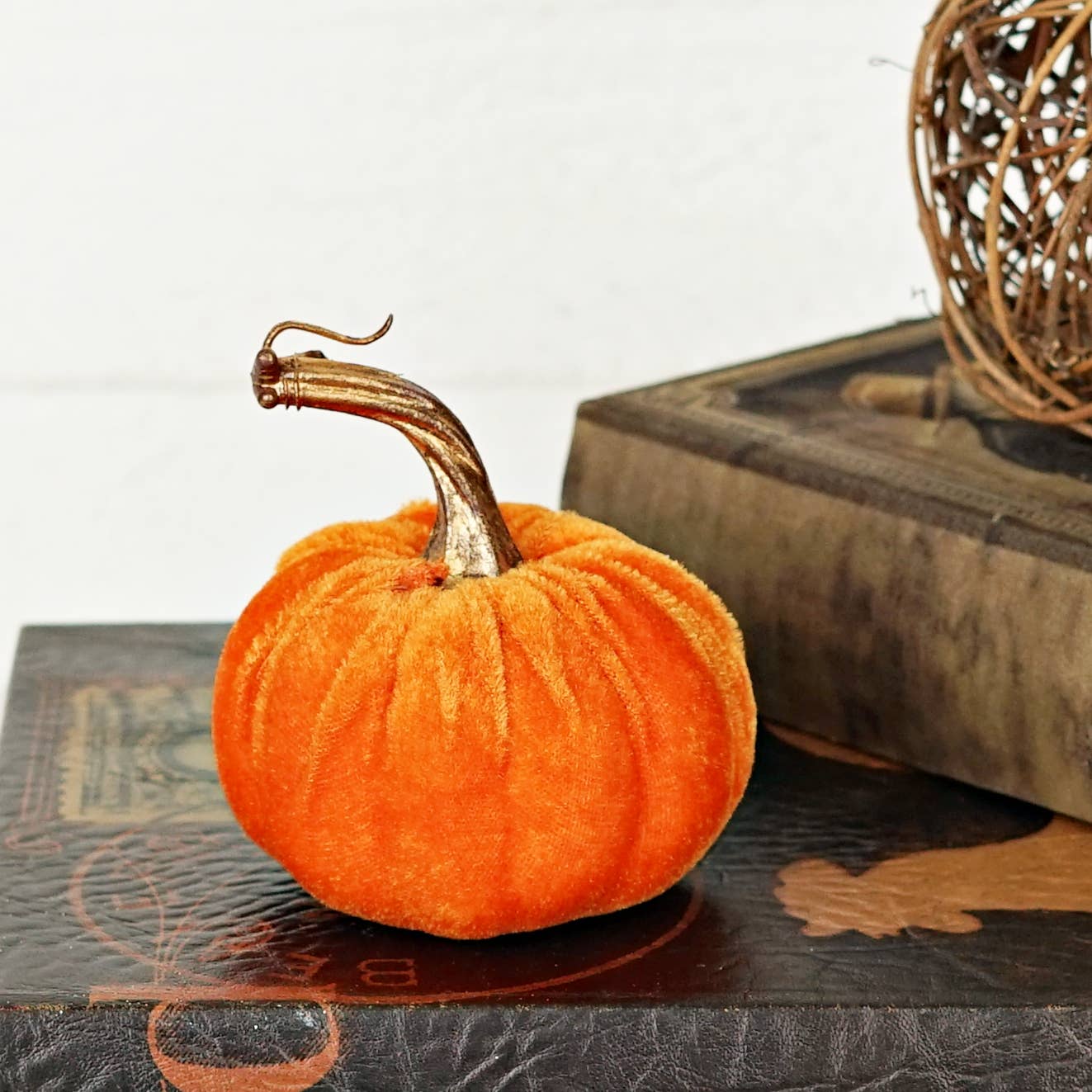 4 Inch Velvet Pumpkin w/ gold stem (multiple colors)