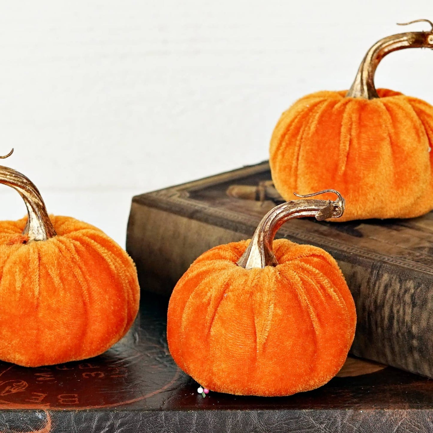 4 Inch Velvet Pumpkin w/ gold stem (multiple colors)