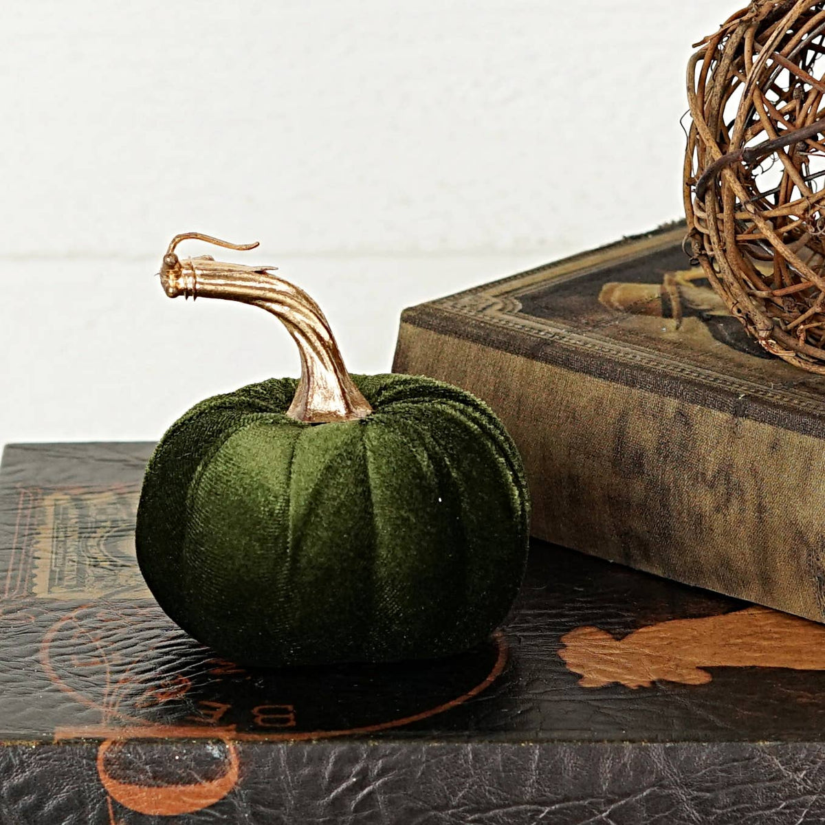 4 Inch Velvet Pumpkin w/ gold stem (multiple colors)