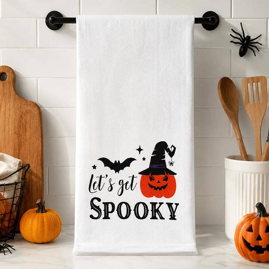 LETS GET SPOOKY Halloween Pumpkin Bat Printed Kitchen Towel