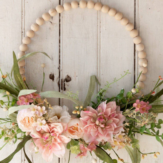 Delicate Pink Dahilia Beaded Hoop Wreath