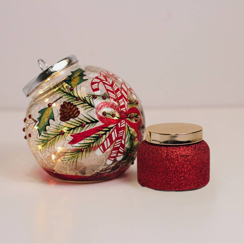 Candy Cane LED Ornament & Holiday Homecoming Candle Gift Set