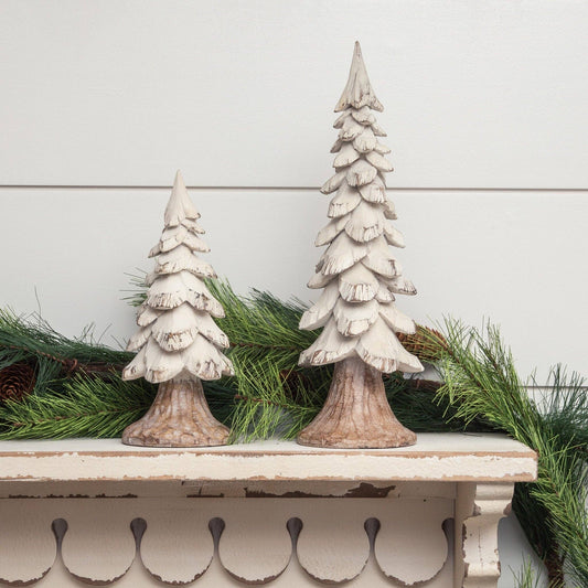 White Carved Pine Trees (set of 2)