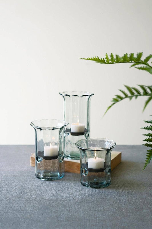 Scalloped Glass Candle holders (set of 3)