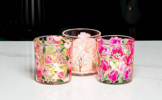 Bright Florals Votive candle holder - 3"H