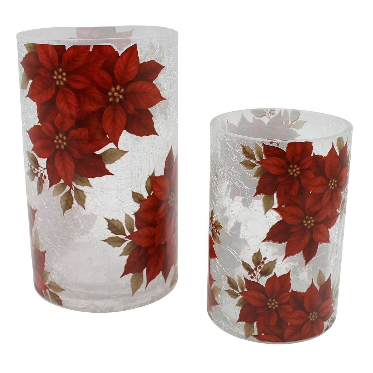 Set of 2 Poinsettia Candle Holders/Containers