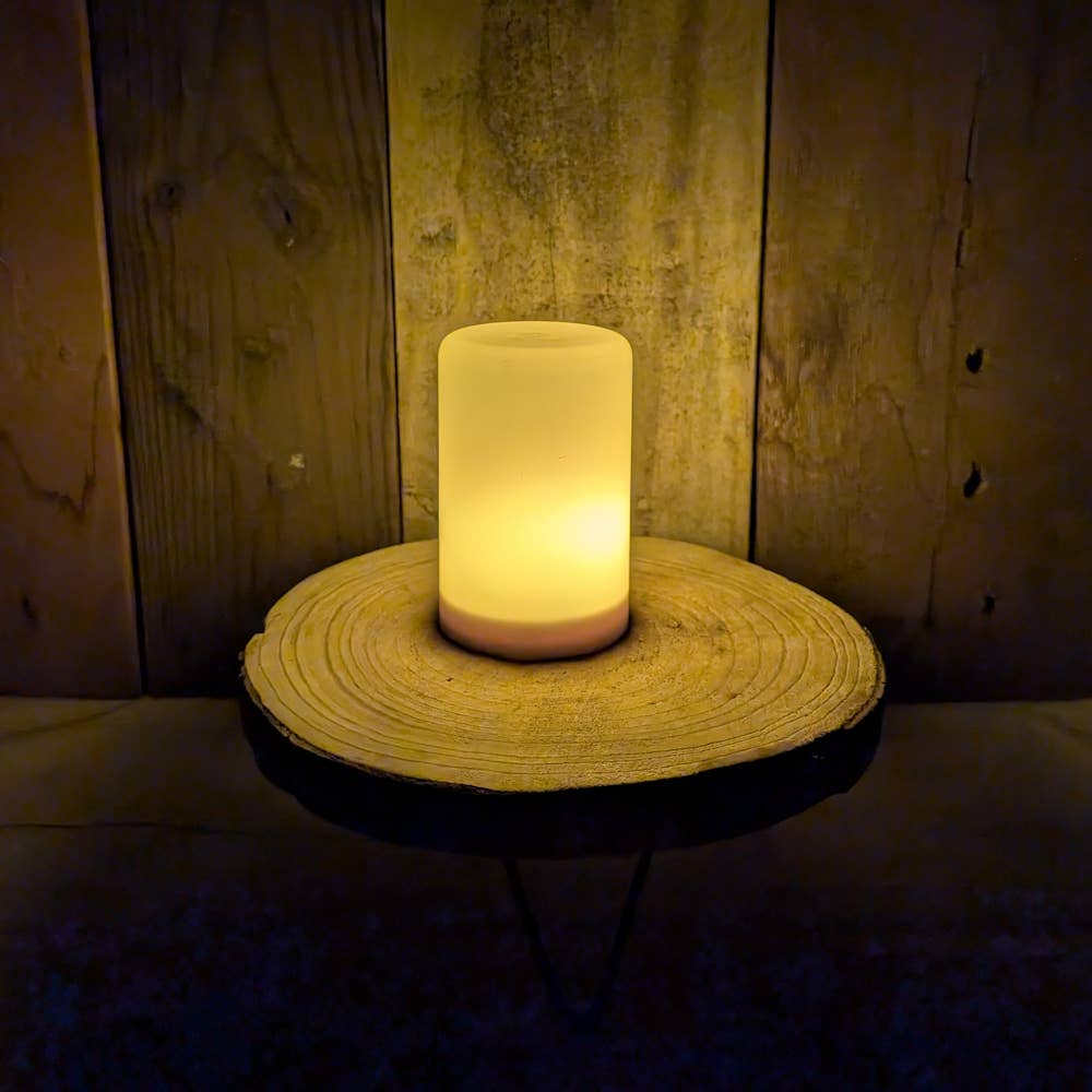 Amber LED Flame Illusion Timer Pillar Candle 4.5"