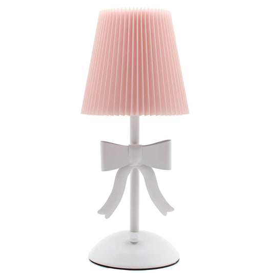 Pink & White Rechargeable Table Lamp with Bow Detail