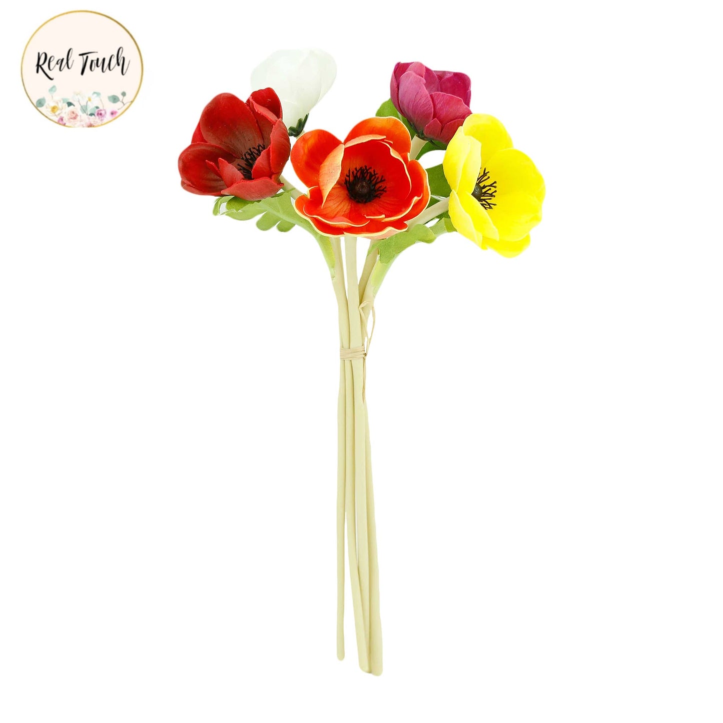 12"Real Touch Anemone-5 stem raffia tied (Multi-Color)