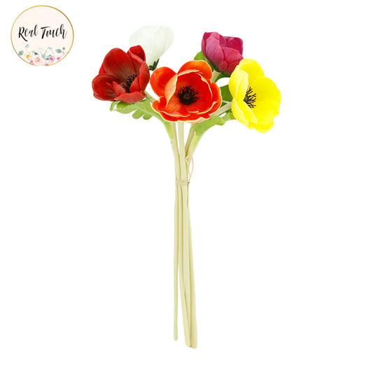 12"Real Touch Anemone-5 stem raffia tied (Multi-Color)