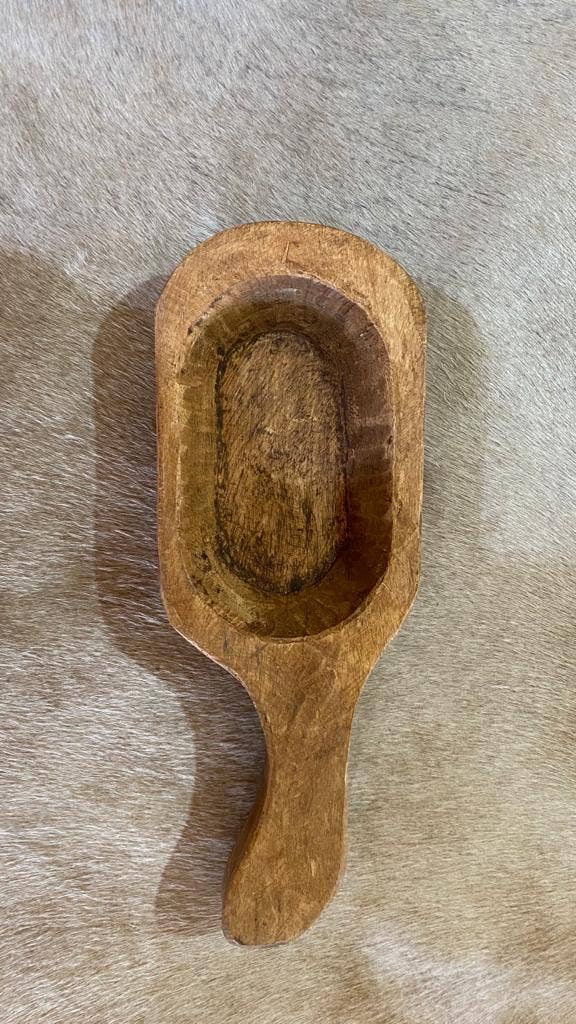Rustic Hand-Carved Wooden Scoop Bowl
