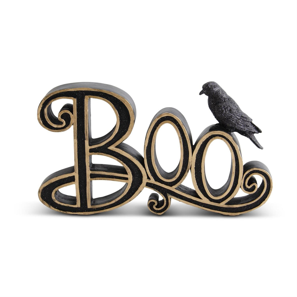 Black & Gold Boo with Glittered Crow
