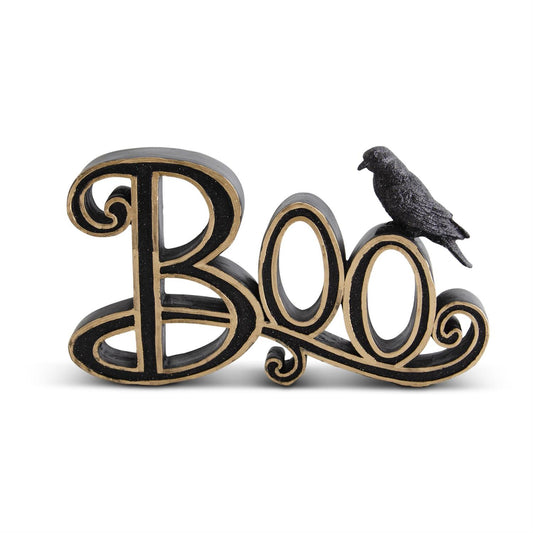 Black & Gold Boo with Glittered Crow