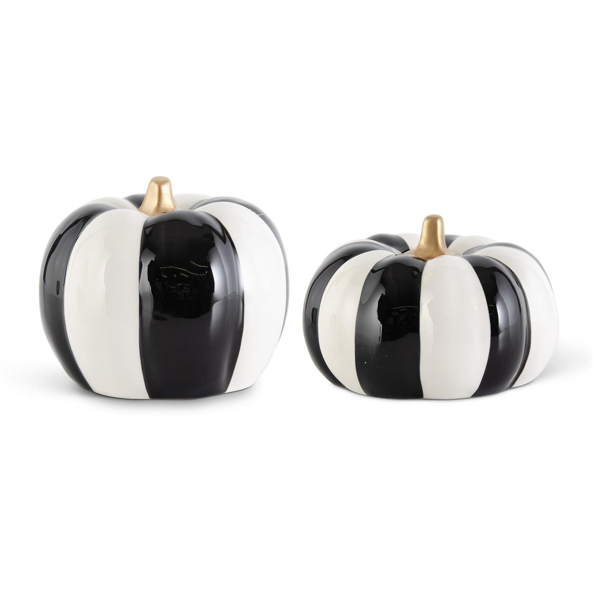 Black & White Striped Pumpkins - Set of 2