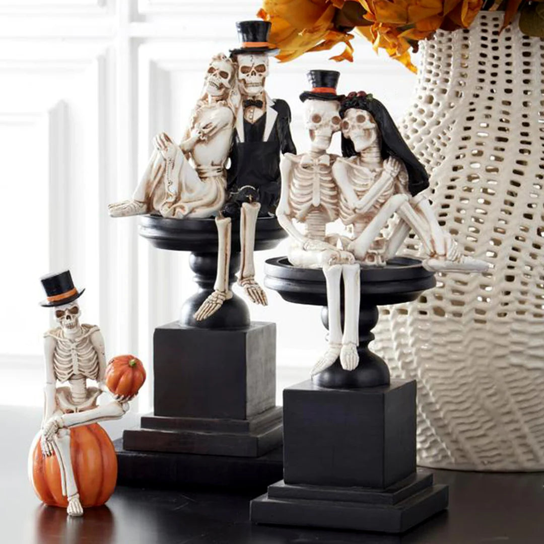 Skeleton Man Resting on Pumpkin