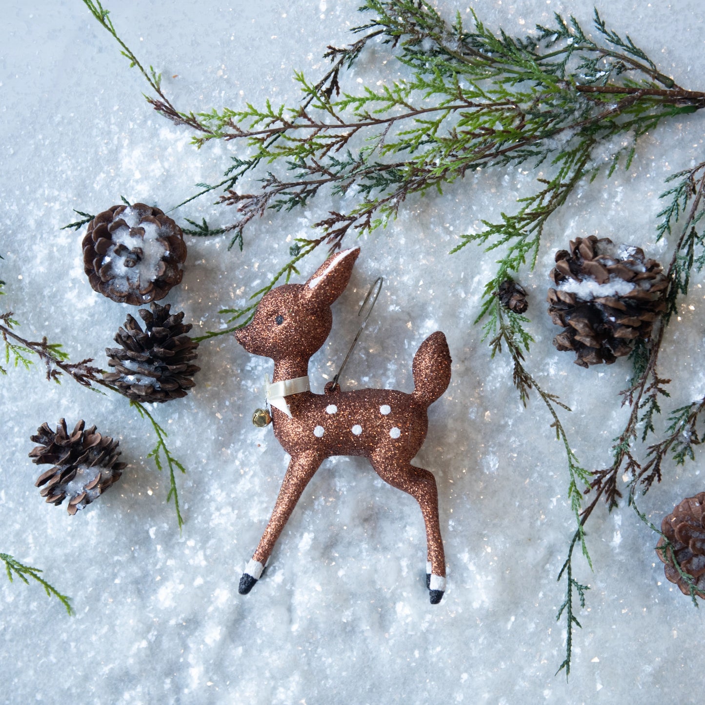 6.5 Standing Retro Glittered Fawn Ornament