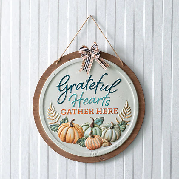 Grateful Hearts Gather Here sign
