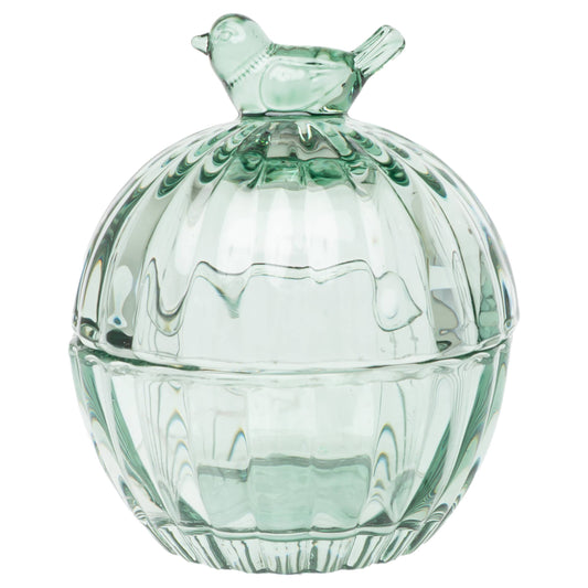Green Bird Glass Covered Dish