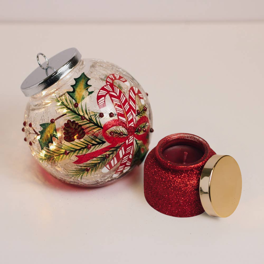Candy Cane LED Ornament & Holiday Homecoming Candle Gift Set