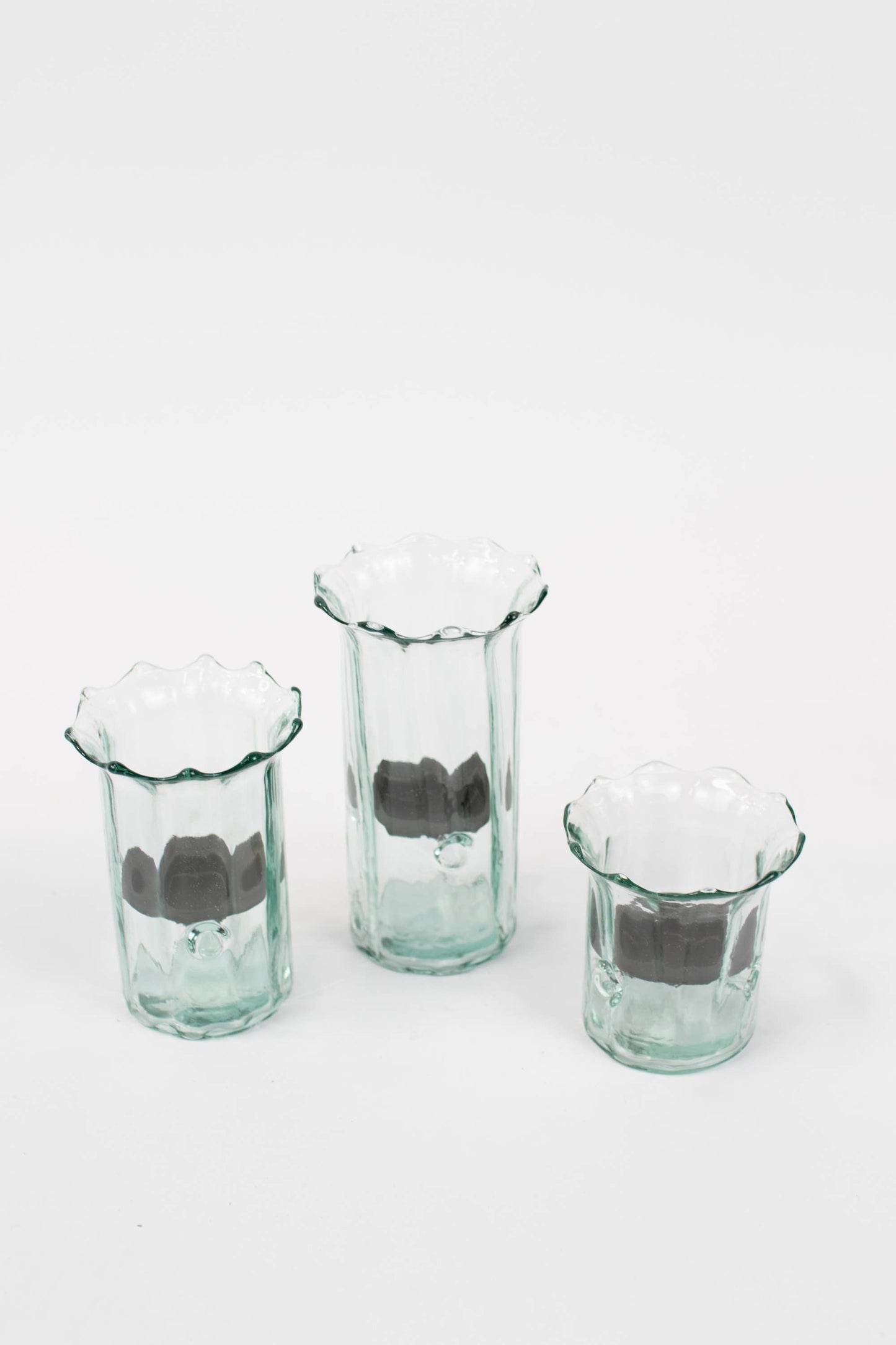Scalloped Glass Candle holders (set of 3)