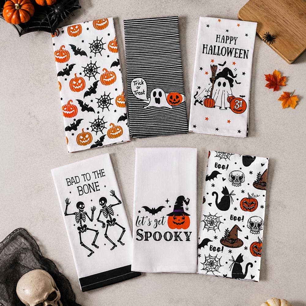 LETS GET SPOOKY Halloween Pumpkin Bat Printed Kitchen Towel