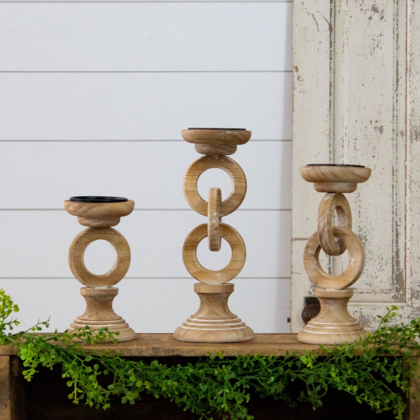 Chain Link Wooden Candle Holders