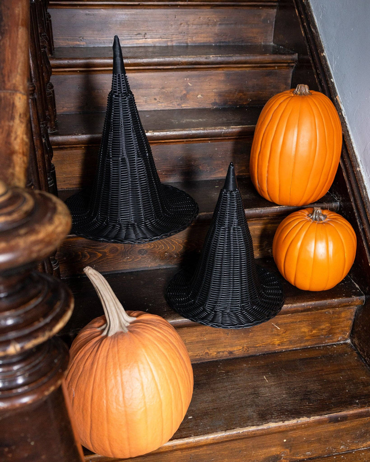 Black Witches Hat- Faux Wicker - 15"