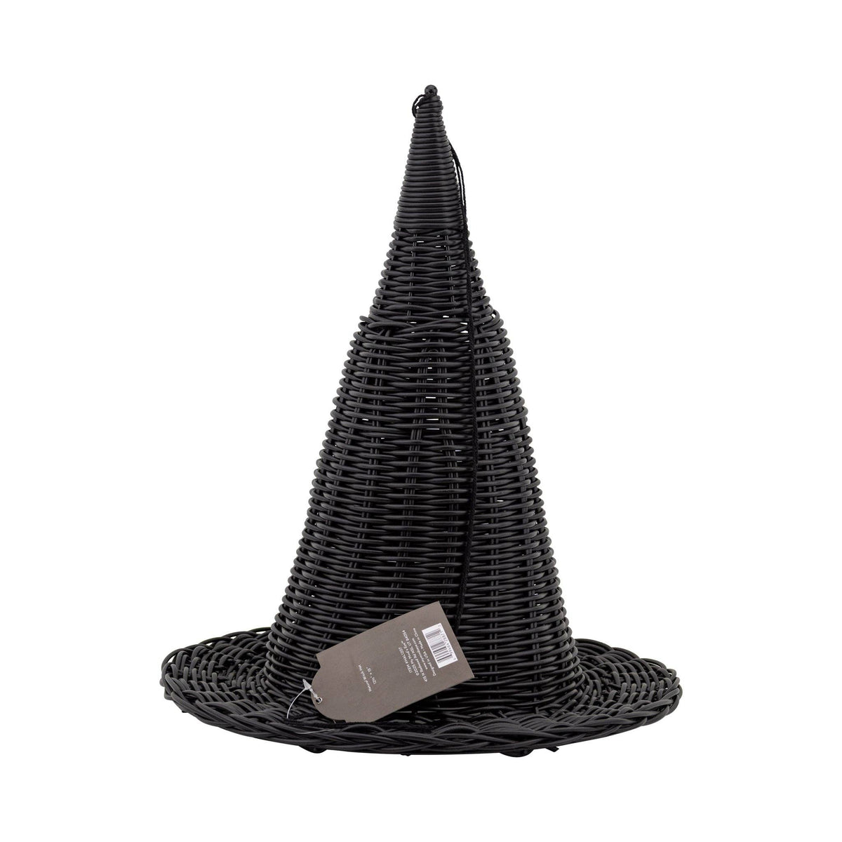 Black Witches Hat- Faux Wicker - 15"