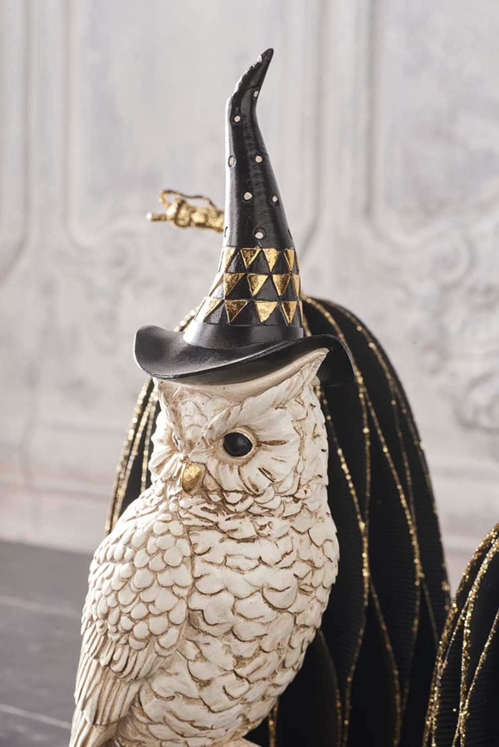 Owl w/Witch Hat standing on Pumpkin