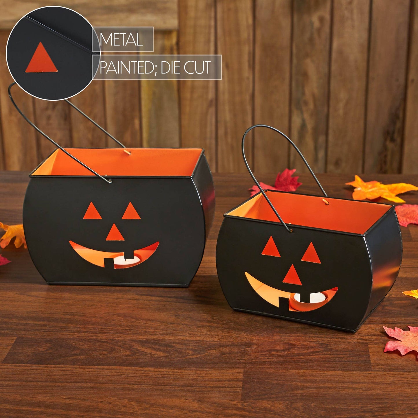 Tealight Holders/Candy Pale Trick Or Treat Black Set of 2