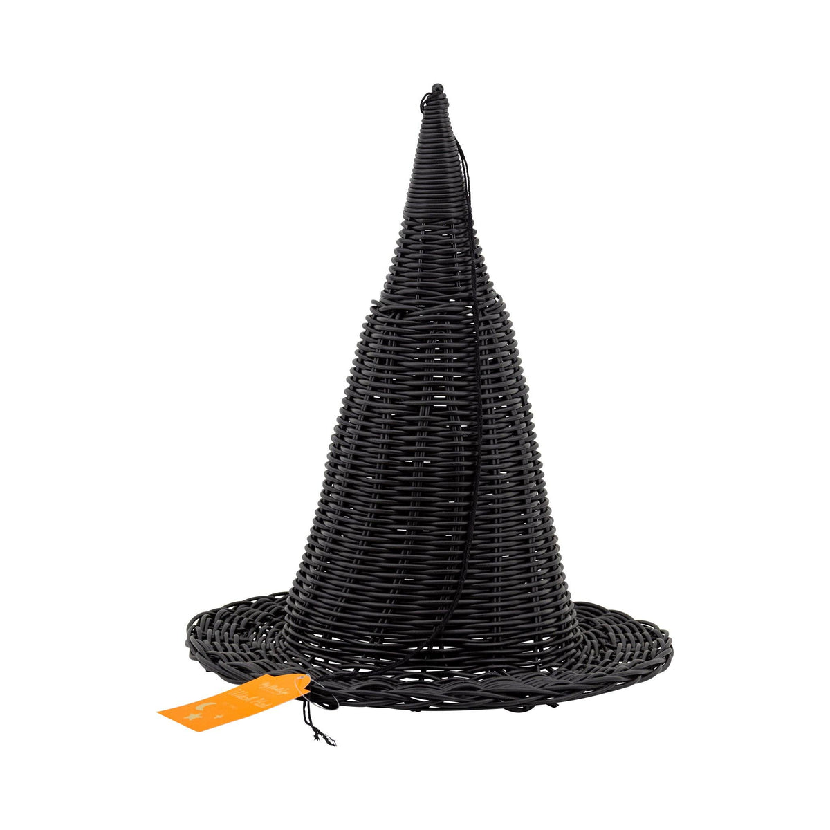 Black Witches Hat- Faux Wicker - 15"