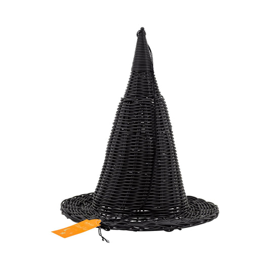 Black Witches Hat- Faux Wicker - 15"