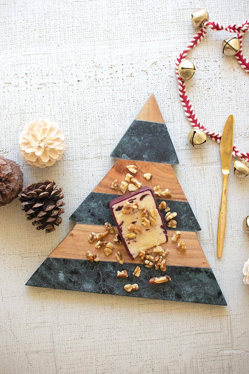 MARBLE & ACACIA WOOD CHRISTMAS TREE CUTTING BOARD