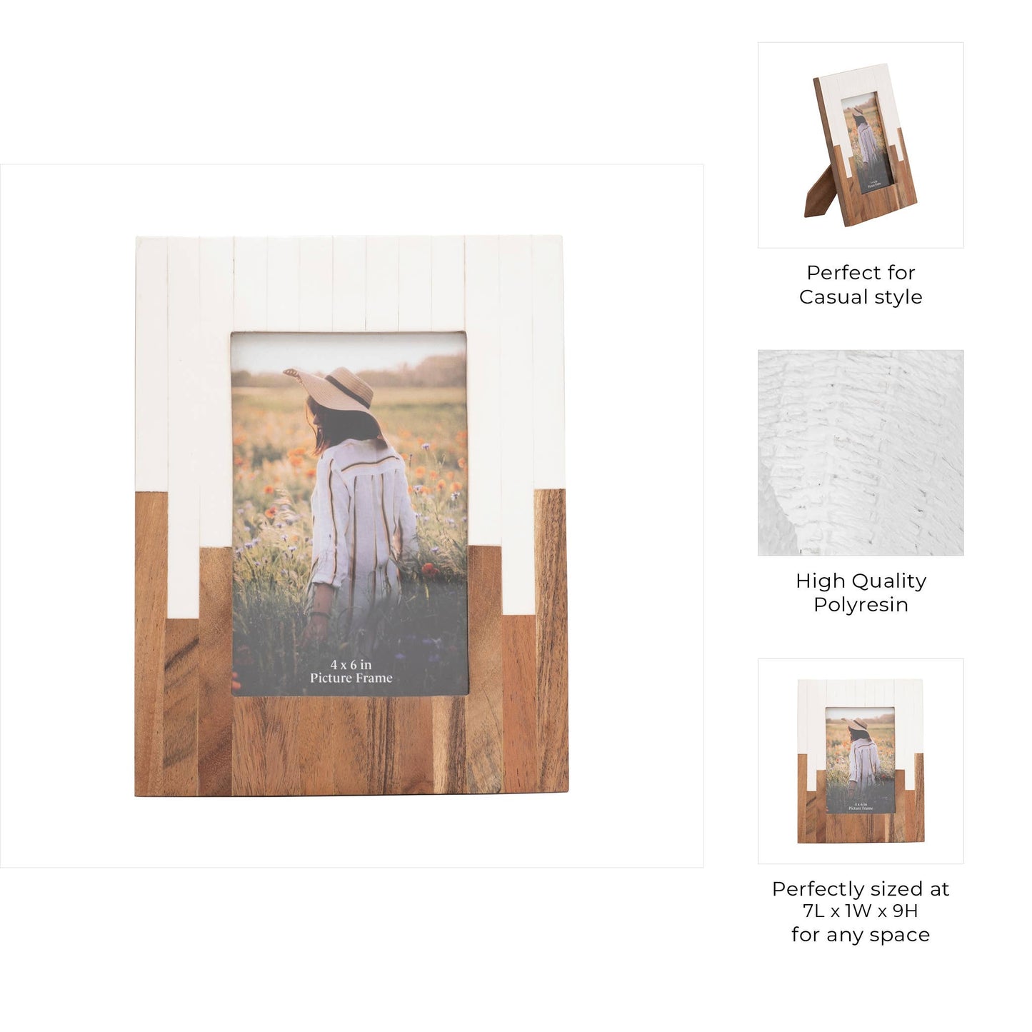 Natural/White Resin Photo Frame - 4x6in