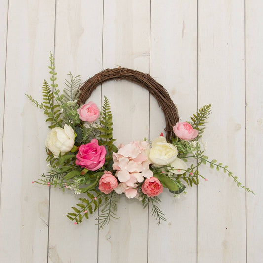 Stunning Pink Roses & Ranunculus floral wreath