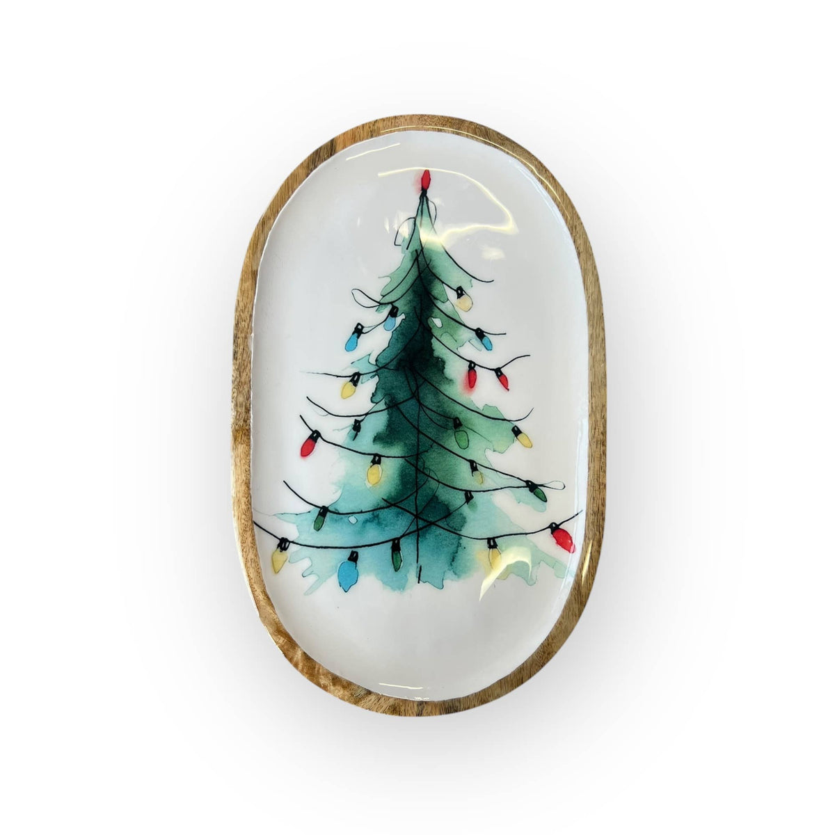 16" Holiday Tree with Lights Oblong Tray