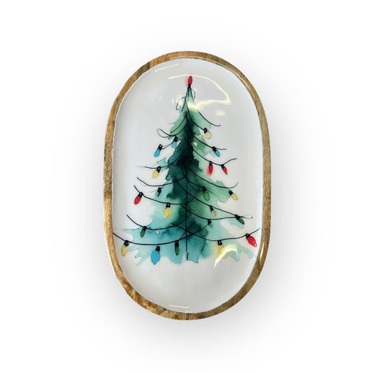 16" Holiday Tree with Lights Oblong Tray