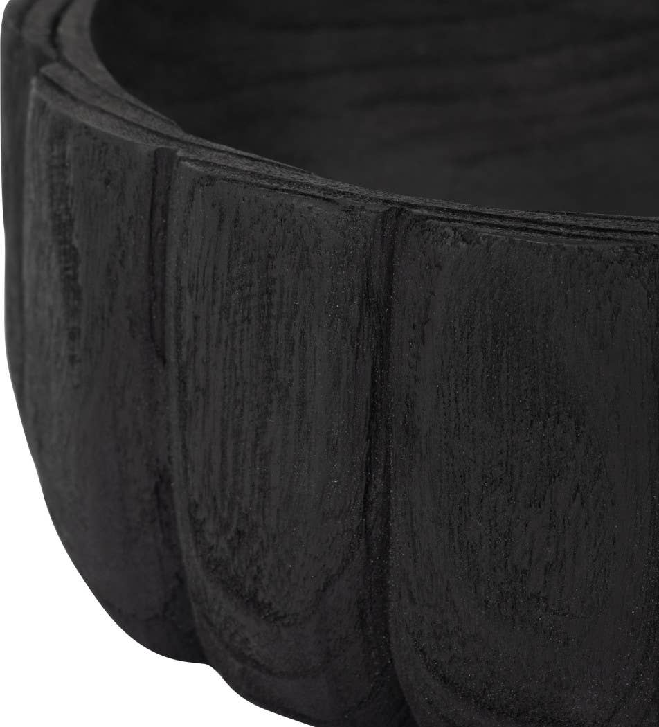 Black Scalloped Wood Bowl 9in