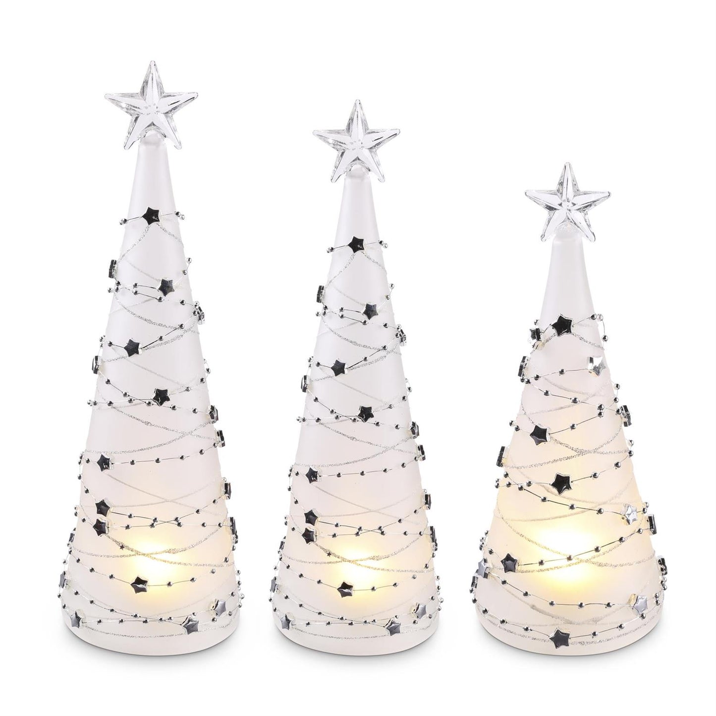 Frosted Glass Christmas Trees w/ Stars (3 sizes)