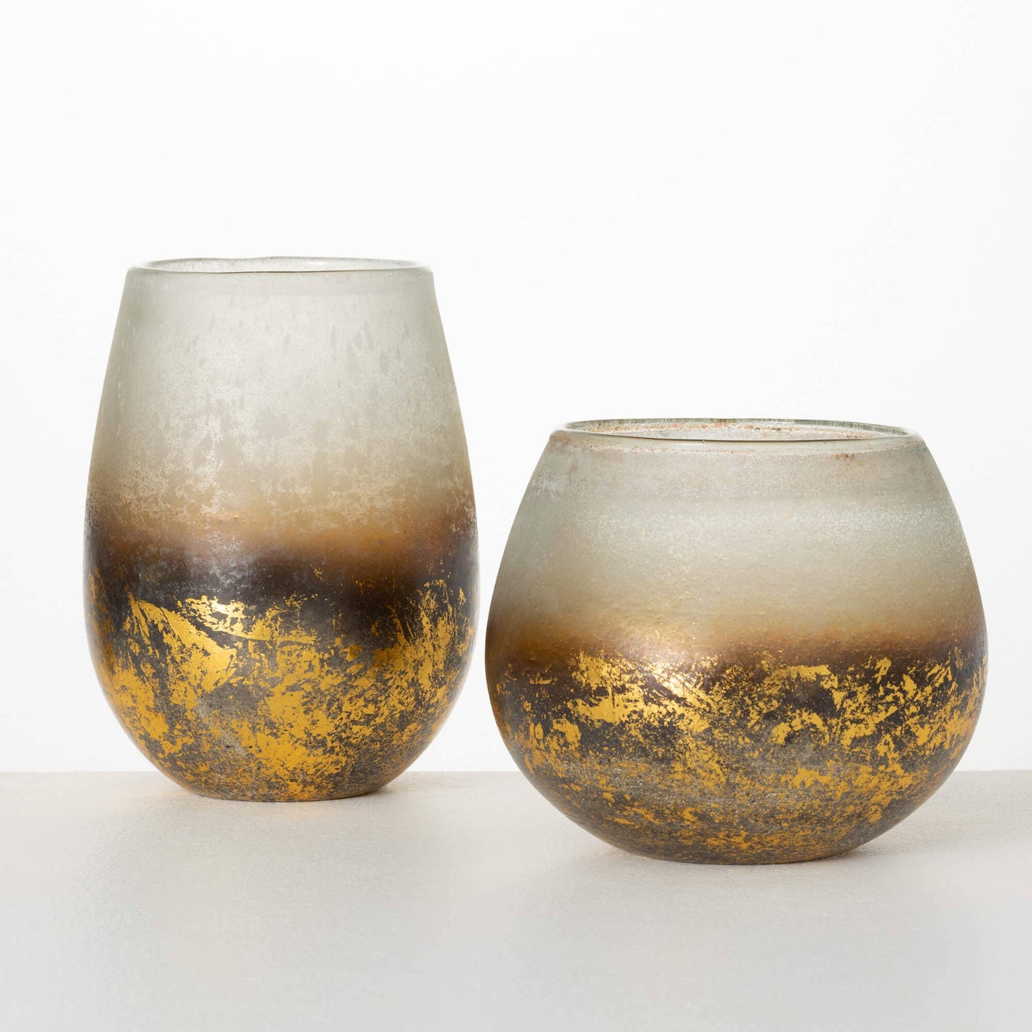 FROSTED GOLD LEAF GLASS VASES (Set of 2)