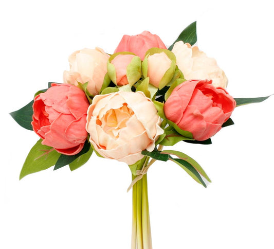10.5" Peony bundle Real touch artificial (Peach/Coral Mix)