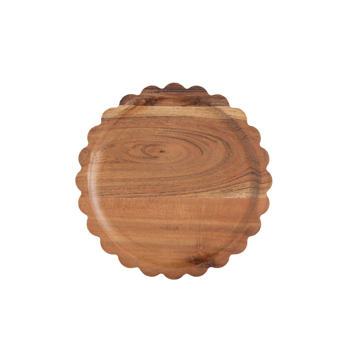 8" Dia Scalloped Acacia Wood Tray